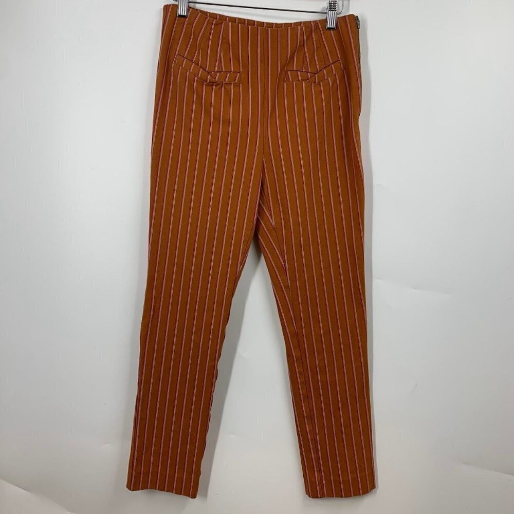 Anthropologie Women's The Essential Slim‎ Pinstriped Cotton Trousers Size 2